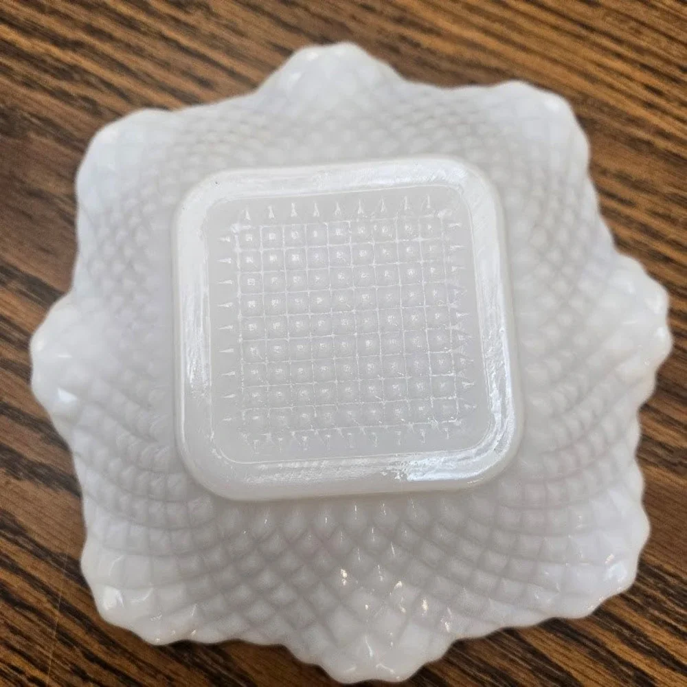 2 Hazel Atlas 1930's Mild Glass Square Dish Diamond Quilt Pattern 5